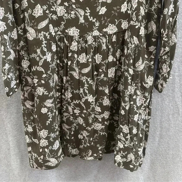 Garnet Hill Dropwaist Button-Up Dress Olive Green Floral Size 6 Small - Picture 7 of 11